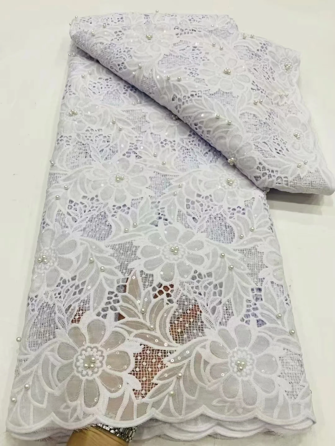 

African Chiffon Lace Fabric 2023 High Quality Lace Material Nigerian Pearl French Lace Fabric For Women Wedding Party Dress Dp
