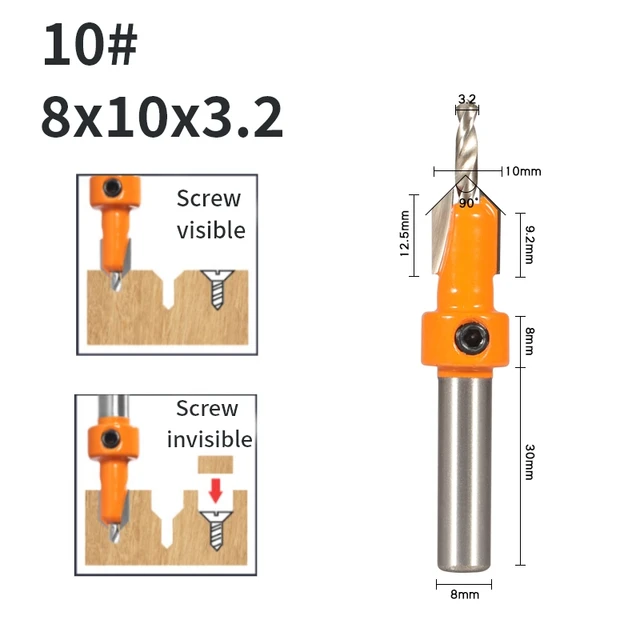 YUSUN  8MM Shank Hss Countersink  Router Bit Screw Extractor Woodworking Milling Cutter For Wood 8x10x3.2