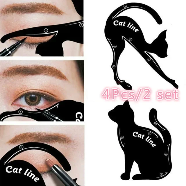 2 Sets of Cat Line Mold Pro Eye Makeup Tool Eye Liner Template Template Shape Model Eyebrow Eye Shadow Wholesale
