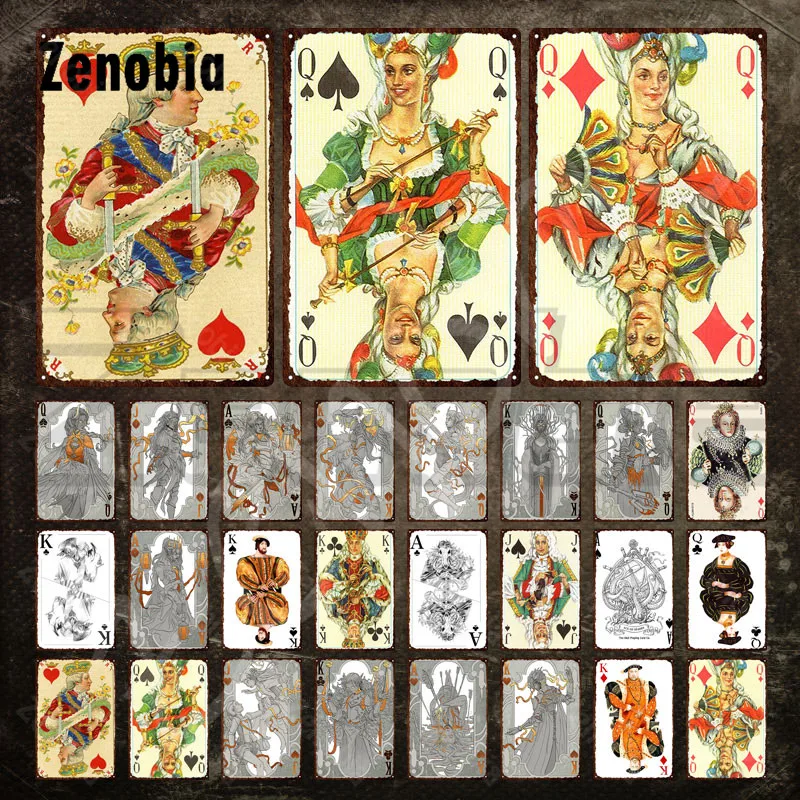 

Poker Metal Sign Retro Figures Tarot Cards Vintage Plaque Metal Poster Iron Painting Metal Plate Wall Stickers for Wall Decor