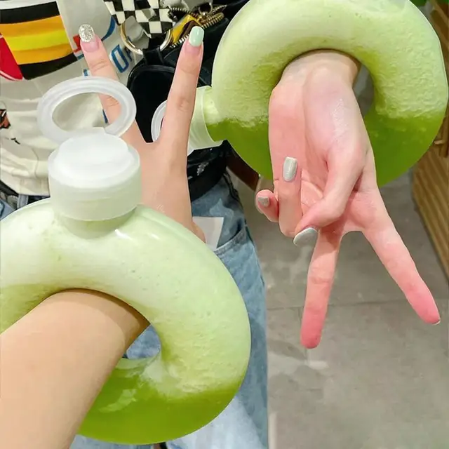 500ML/350ML Cute Donut Water Bottle Handle Ring  Women Girls Travel Cup Transparent Drinking Bottle 2