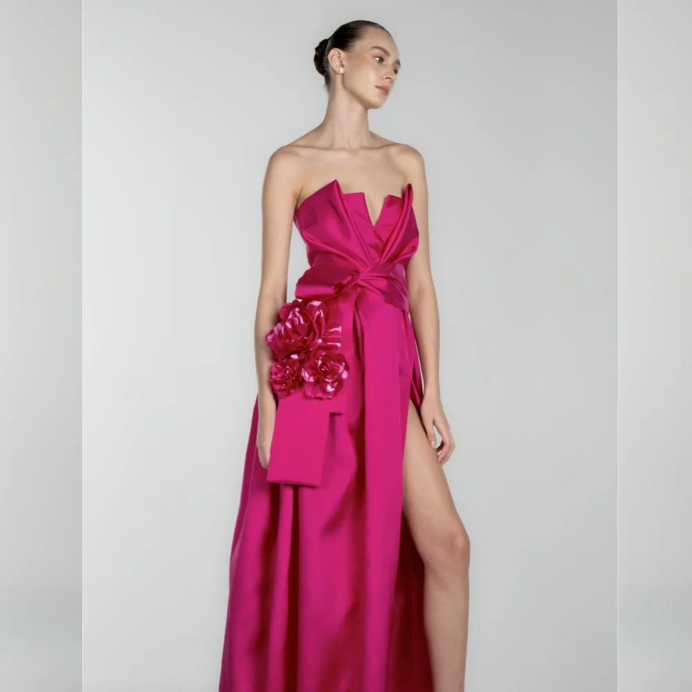 Vintage Strapless Satin Print Floral A Line Women Dress Holiday Dress main image 1