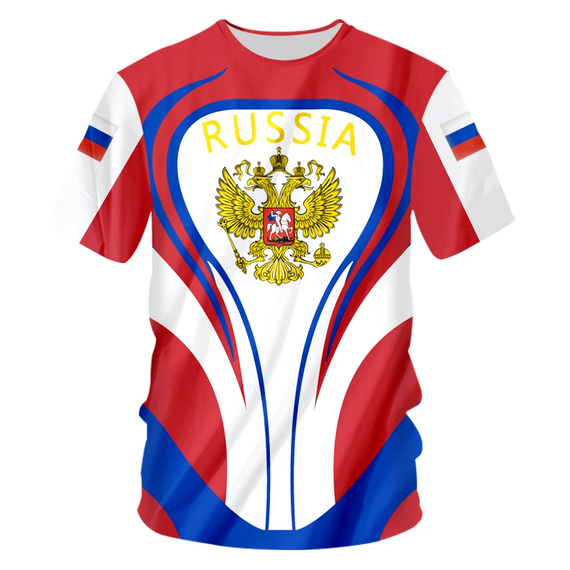 Summer Men's T-Shirt Russian Flag Print Short Sleeve Crew Neck Clothing Men's Fashion Street Top Tee Oversized Casual T-Shirt