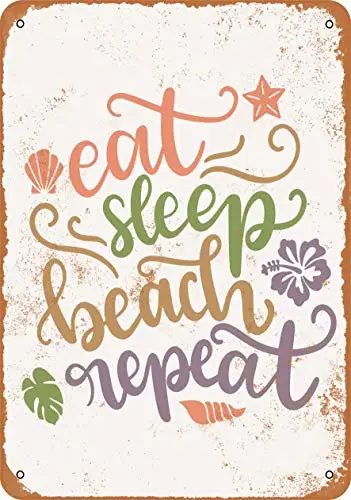 

Metal Sign - Eat Sleep Beach Repeat 2 - Vintage Look Wall Decor for Cafe Bar Pub Home Beer Decoration Crafts