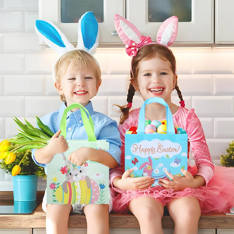 4/8Pcs Easter Gift Bags Cute Rabbit Eggs Candy Gift Packaging Bag 2025 Happy Easter Party Decor Supplies Kids Favors Treat Bag