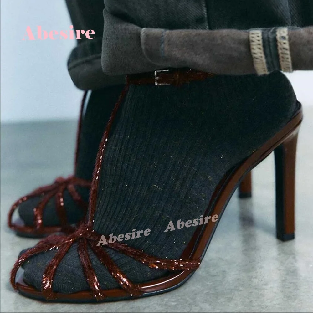 Women's T-Strap Sandals Round Toe Cut Out Stiletto Heels Bling Slingback Summer Party Shoes