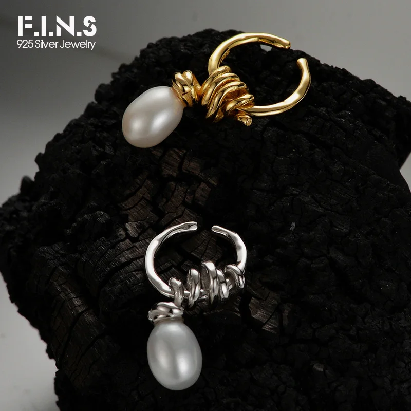 F.I.N.S S 담수 진주 귀걸이, 수제 와인딩 라인 이어 클립, 구멍 없는 연골 파인 주얼리, 1 개