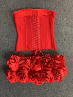 Women Red Bodycon Mini Bandage Outfits Club Party Strapless Laced Up Back Tops And Mini Short Skirts Two Piece Sets Nightwears - Image 2