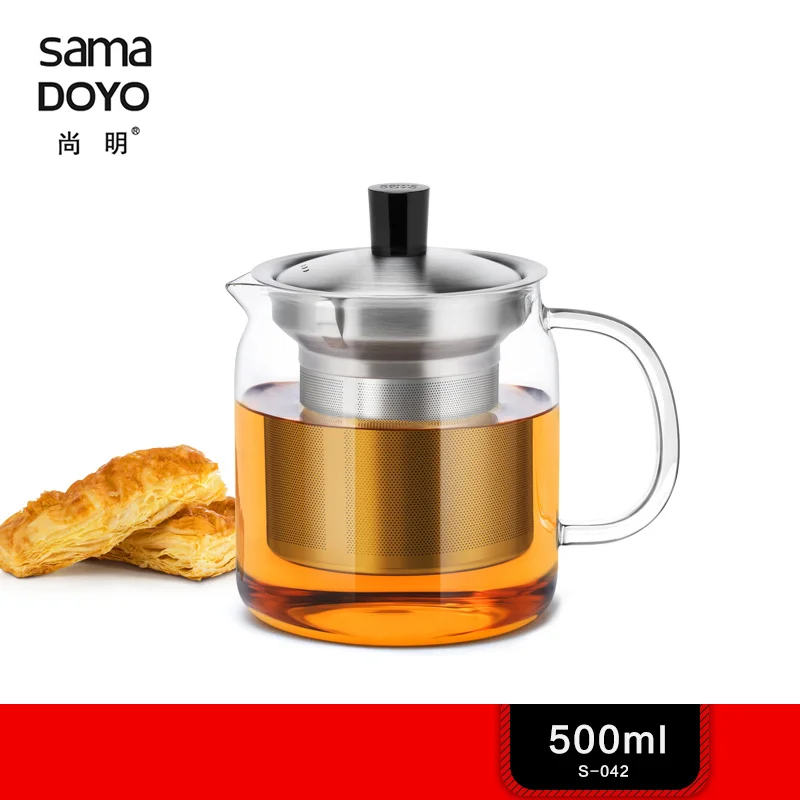 Samadoyo Elegant Cup Heat Resistant Glass Teapot Kungfu Tea Set With Stainless Steel Filter Infuser de cha Convenient Office Tea