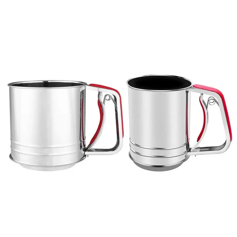 

Flour Sifter Flour Mesh Sifter Cup Stainless Steel Semi-Automatic Flour Sifter With Handle Baking Icing Sugar Shaker Kitchen too