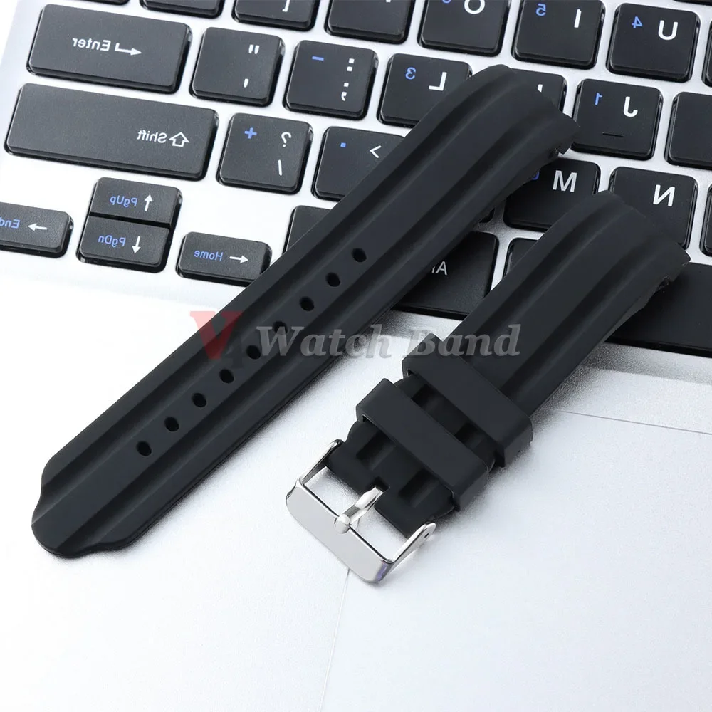 Premium Thick Soft Silicone Watch Band - Sport Waterproof Wrist Strap with Curved Ends
