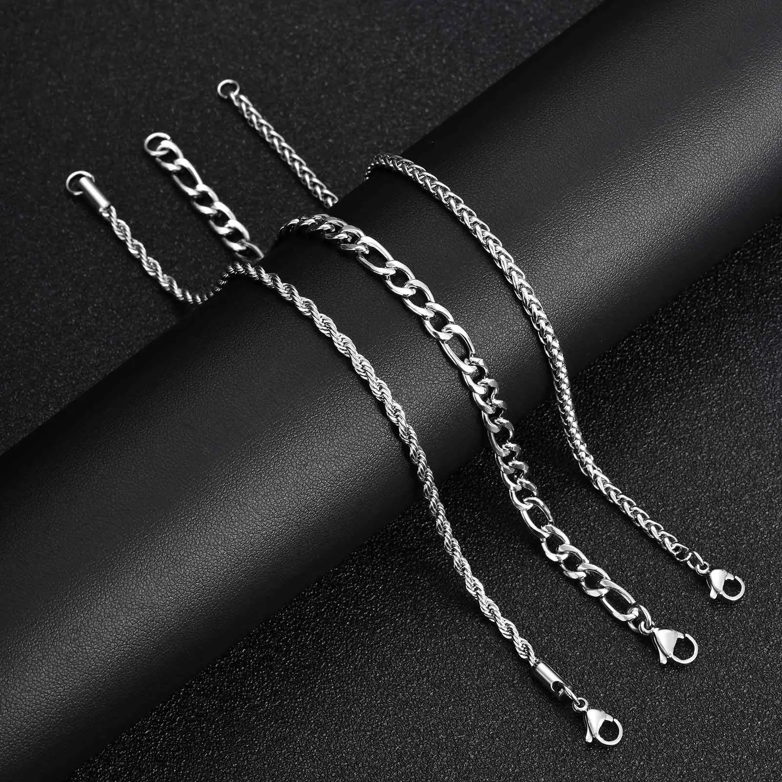 3pcs Silver Color Men's Bracelet,Waterproof Stainless Steel Wheat Chain Bracelet,Simple Casual Jewelry Gift
