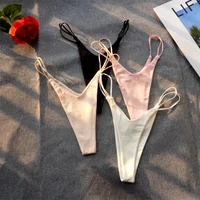 Culotte tanga brésilienne en coton pour femmes, sous-vêtements Sexy, couleur unie, 1/2 pièces 2