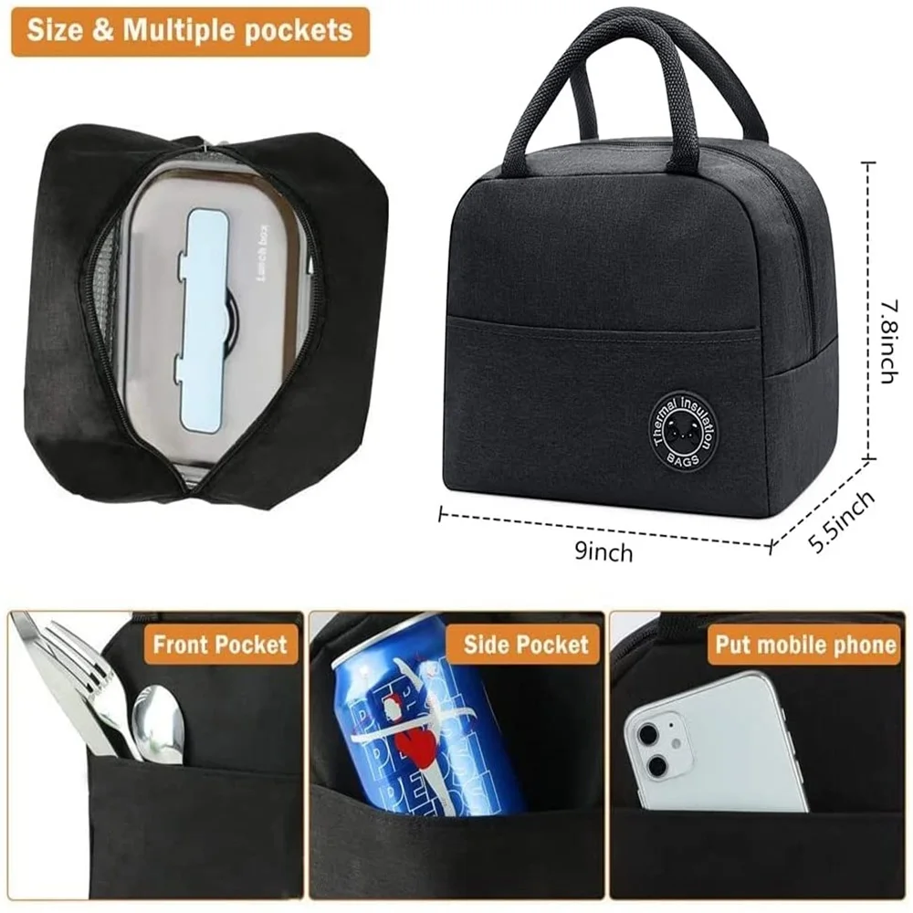 Insulated Lunch Bag  Zipper Cooler Tote Thermal Bag Lunch Box  Canvas Food Picnic Lunch Bags for Work Handbag Food Pattern