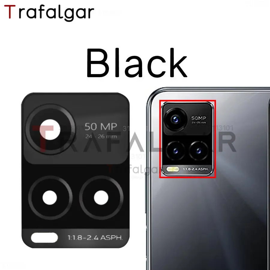 Vivo Y21S Y21T Y33S Y33T 용 후면 카메라 유리 렌즈, 접착 스티커 교체 V2110 V2135 V2109