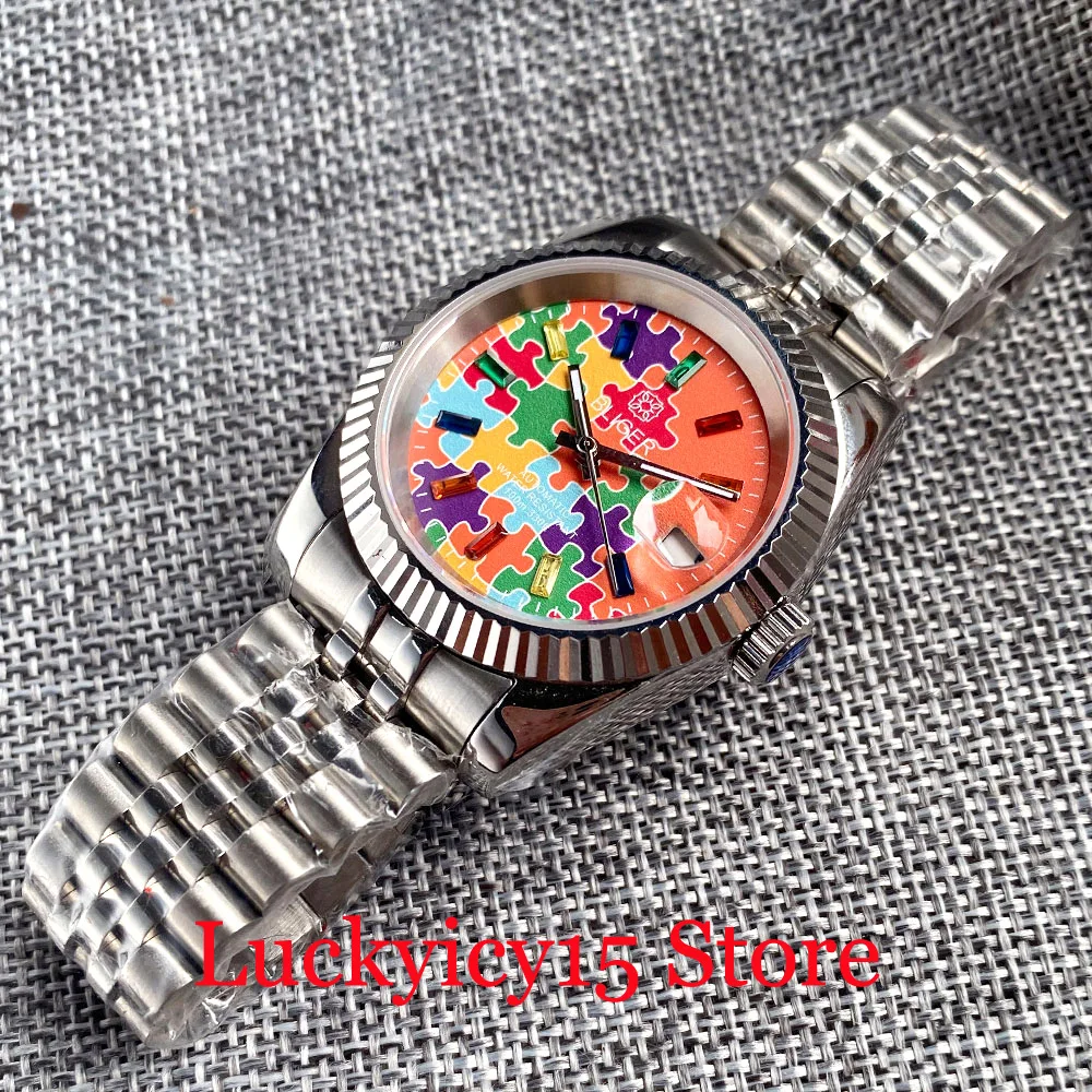 Bliger 36MM/39MM Fluted Case Orange/Blue Puzzle Dial NH35