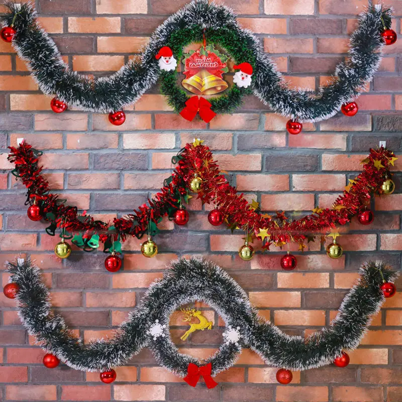 2/4M Green Christmas Tree Decoration Ribbon Garland Christmas Tree Bar Tops Ornaments Xmas Tinsel Grass Ring Family Reunion Party christmas decorations