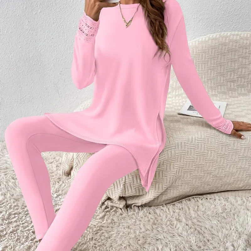 

2024 Spring Autumn New Women's Clothing Solid Color round Neck Long Sleeve Top Pants Casual Suit