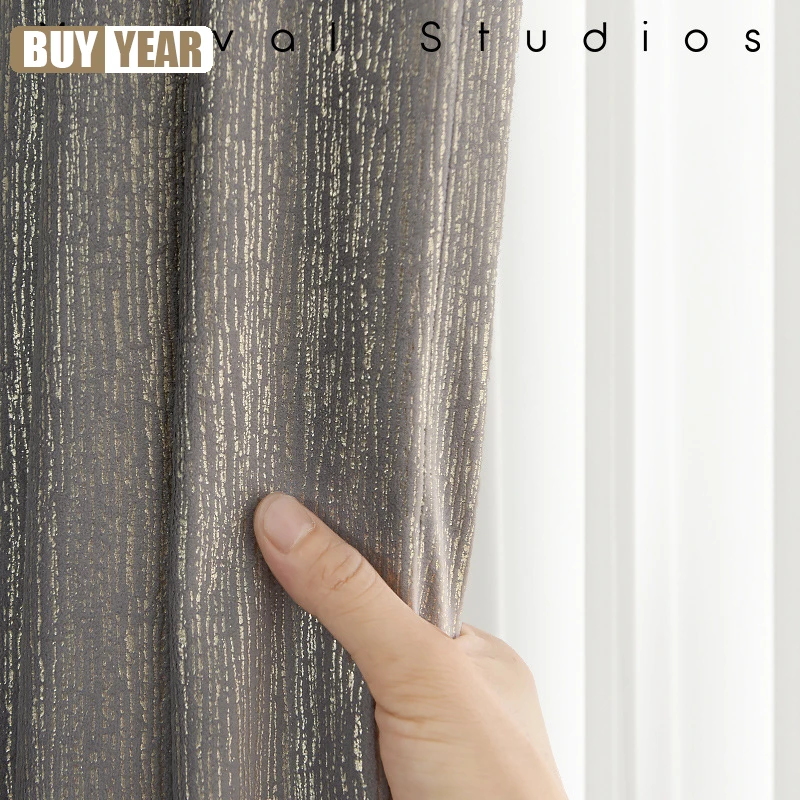 

French Luxury Bronzing Velvet Curtains for Living Dining room Bedroom Modern Minimalist Blackout Jacquard Curtain Customization