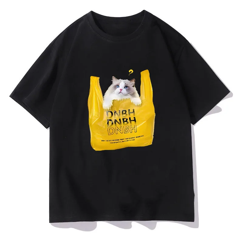 Bin Bag Ragdoll Print Uomo Donna Casual T-Shirt In Cotone Allentato Tee 2023 Summer Cartoon Cute Cat Graphic Maglietta A Maniche Corte Top