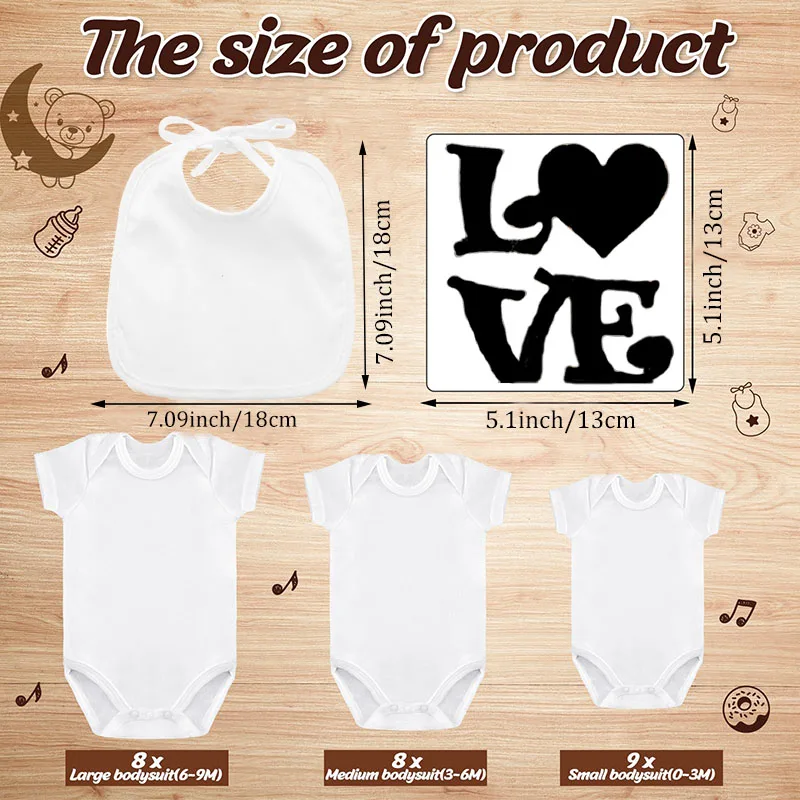 6-30 Sets Baby Shower Game Bibs Bodysuits Gender Reveal White Baby Boys Girl Bib Newborn Clothes Infant Fabric Marker Stencils 6