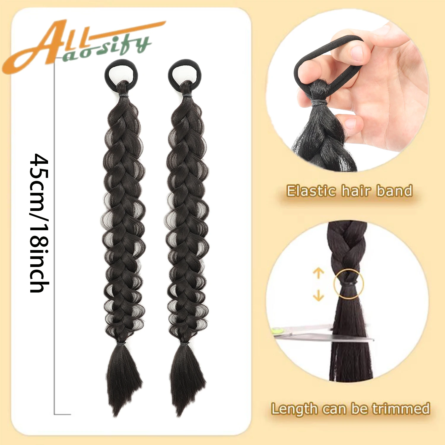 2pcs Long Braided Ponytail for Women Straight Wrap Around Braid Ponytail Extension Synthetic Braids Horse Tail with Rubber Band