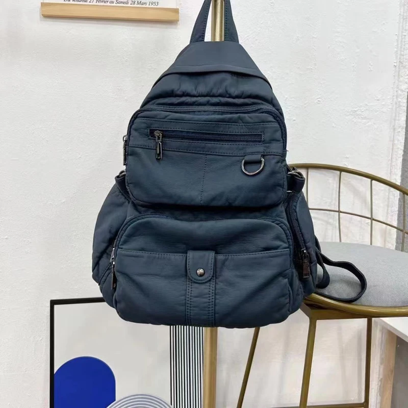 

Annmouler Designer Women Backpack Soft Pu Leather Daypack Large Capacity Rucksack Female Multi-pockets Bag 2022 New School Bags