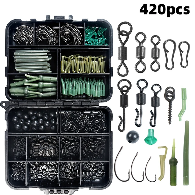 112Pcs/Box Fishing Tackle Kit With Fishing Swivels Snaps Hooks Sinker  Weights Line Sinker Slides Space Beans Accessories