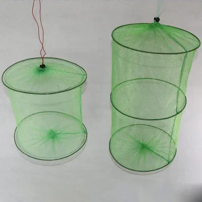 2 Layer Folding Round Nylon Mesh Metal Frame Crab Fishing Net Fish Crawdad Shrimp Minnow Fishing Tackle Accessory fishing net