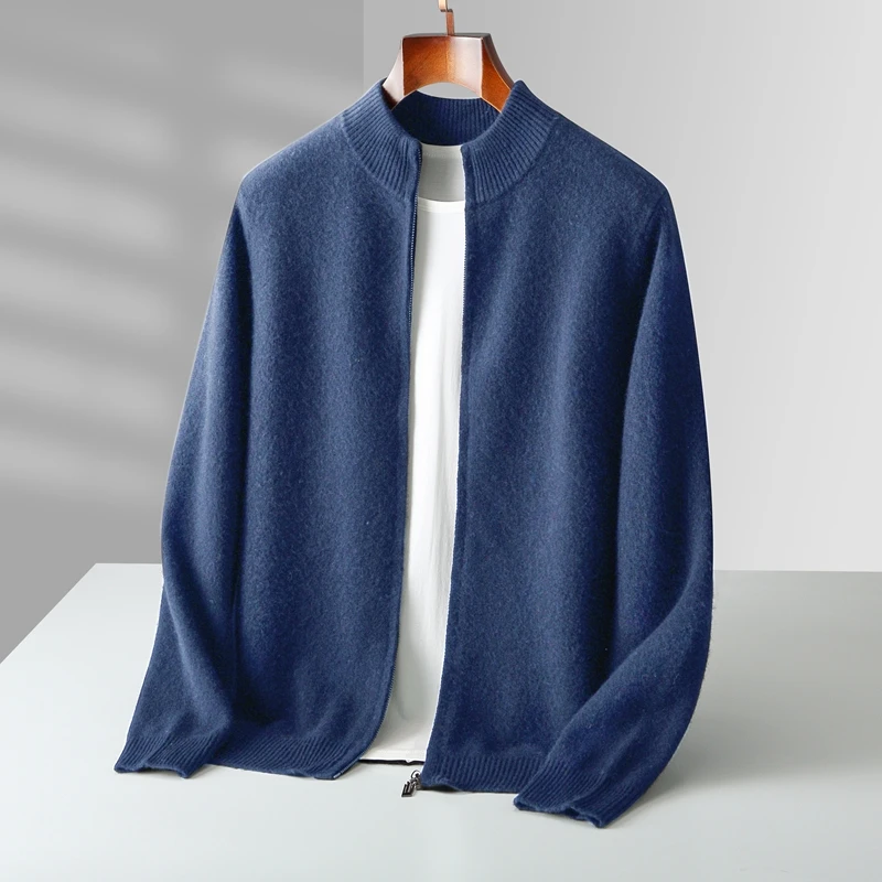 Maglione caldo da uomo in lana merino al 100% colletto a lupetto cardigan con cerniera ispessito autunno inverno nuove magliette a maniche lunghe lavorate a maglia in cashmere 3