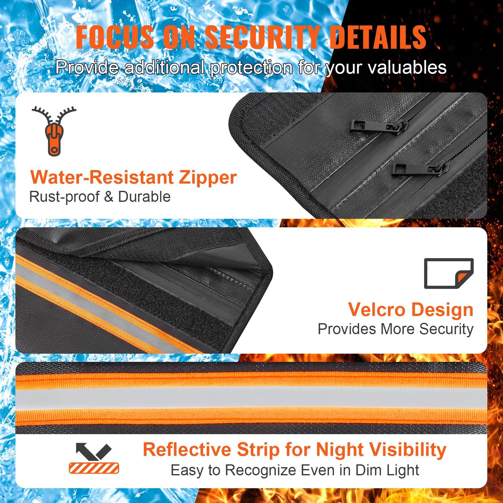 Money Document Pouch VEVOR Fireproof 2-layer/ 1-layer 2000℉ Fireproof & Waterproof Storage for Documents Jewelry