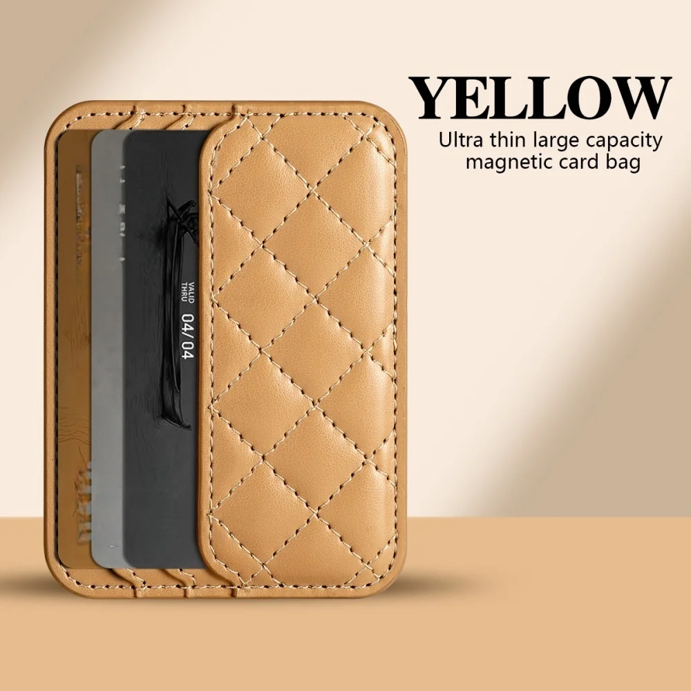 Grid Lined Magnetic Leather Wallet Case with Card Holder and Magnetic Closure