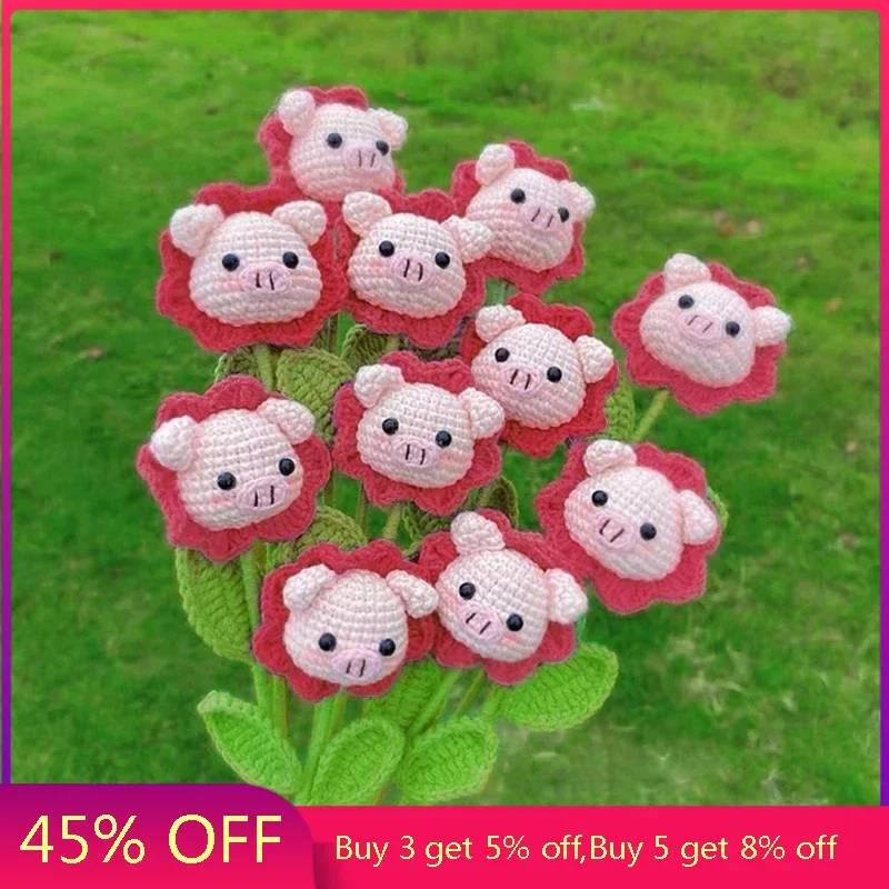 

Cute Flower Bouquet Pig Handmade Crochet Flowers Finished Hand Woven Bouquet Mother's Day Gift Graduation Gifts Wedding Decor