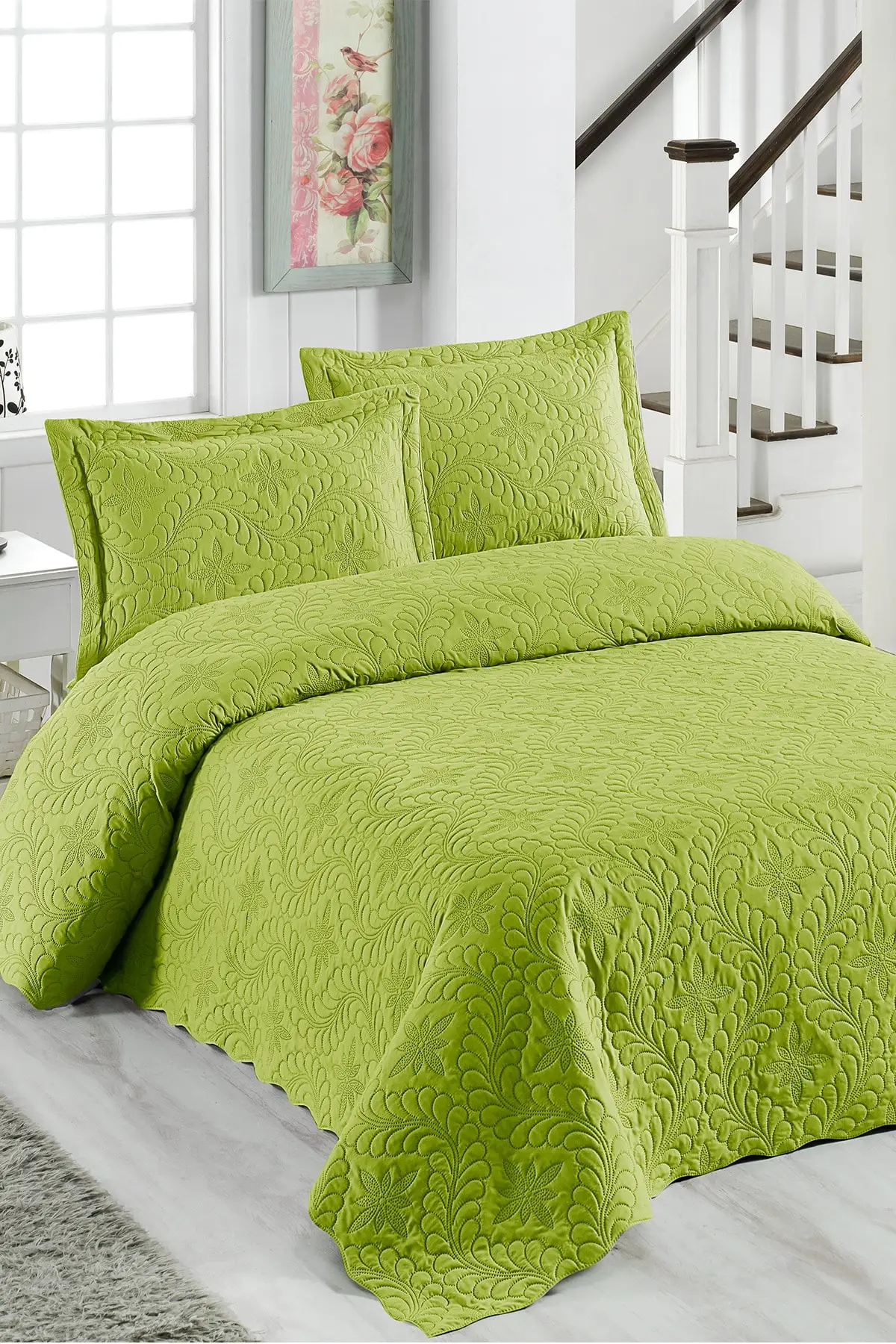 

Ivy Peanut Green Double Microfiber Quilted Bed Cover 250x260 Polyester Bed Sheet Free Battal Boy Room