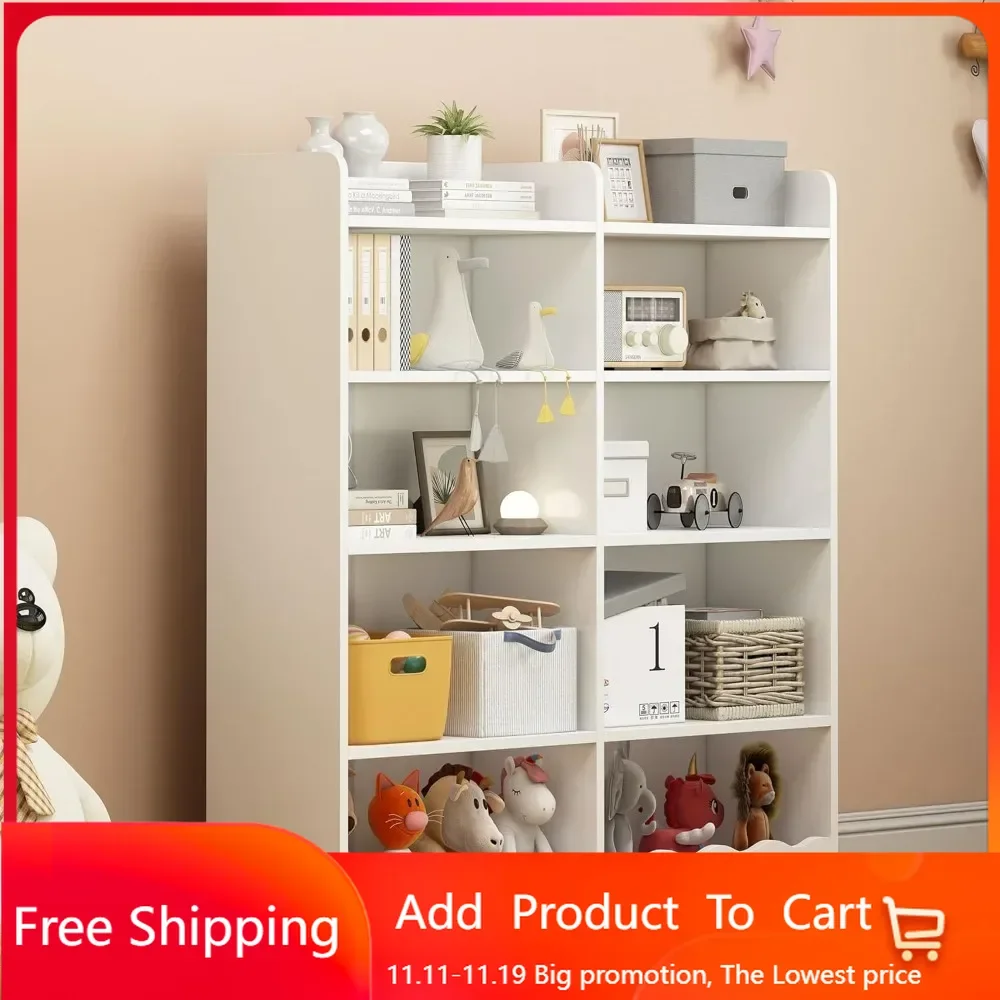 Kids Bookshelf and Toy Storage-Classroom Toy Storage Organizer with 10 Cube, Kids Bookshelf Bookcase for Living Room