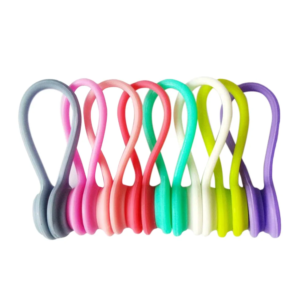 

9PCS Multi-purpose Cable Tiesic Earphone Winders Silicone Cord Organizer Wire Holder Cable Bookmark Keychain Management (Random