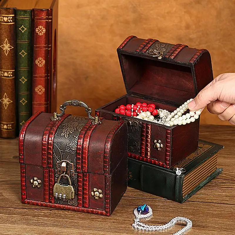 

Винтажный деревянный сундук в стиле ретро, деревянный контейнер для ювелирных изделий, контейнер с замком для улучшения сохранения, коллекция монет, для дома