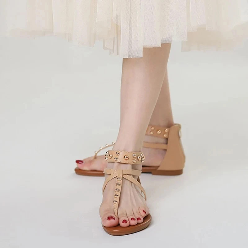 Women Sandals Vintage Fashion Flat Bottomed High Top Casual Toe Sandwich Beach Bohemian Anti-skid Flip-flops Summer Women Shoes