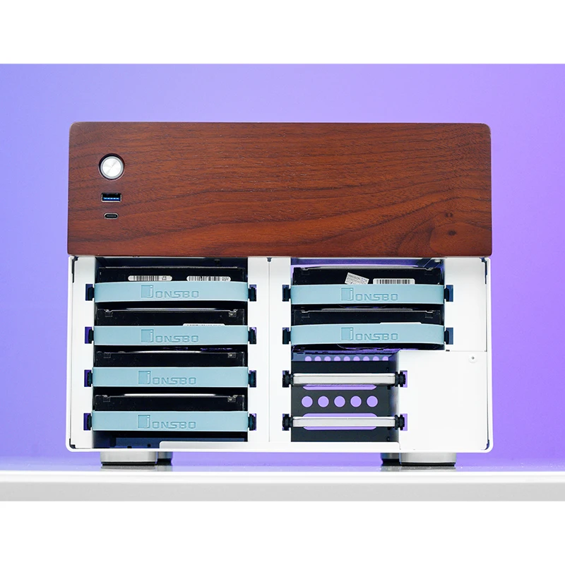 JONSBO N4 Mini NAS Case M-ATX Motherboard SFX Power 6 Large and 2 Small Hard Disk Bit 120mm*1 Fan Home Office Server PC Chassis