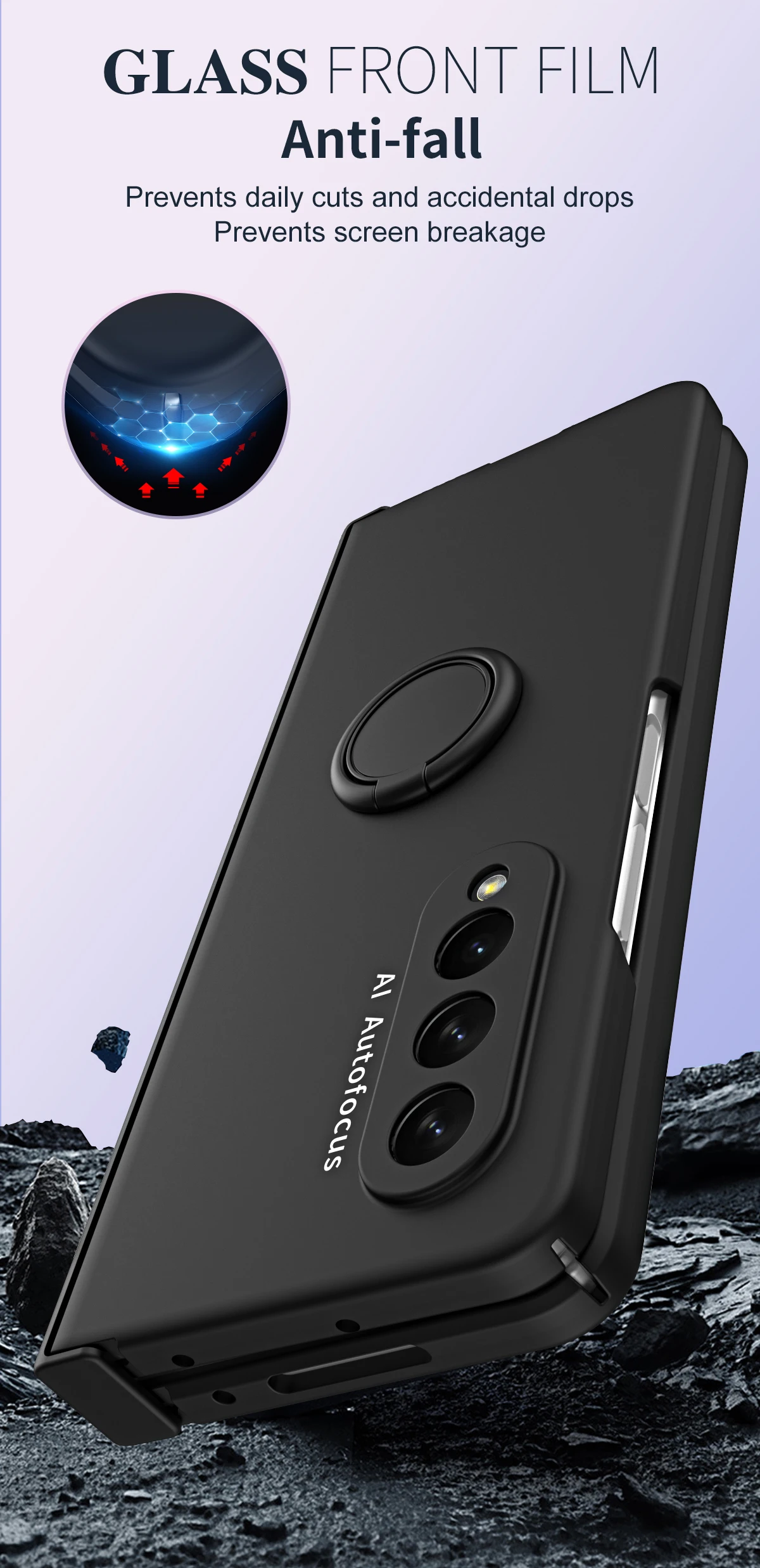 Auto Magnetische Ring Houder Telefoon Case Voor Samsung Galaxy Z Fold 5 4 3 5G Scharnier Plastic Cover met Front Screen Protector_voghion.com