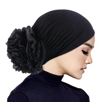 Femmes Hijabs Turban grande fleur tissu élastique bandes de cheveux chapeau bonnet dames musulman solide perte de cheveux écharpe casquette cheveux accessoires 1