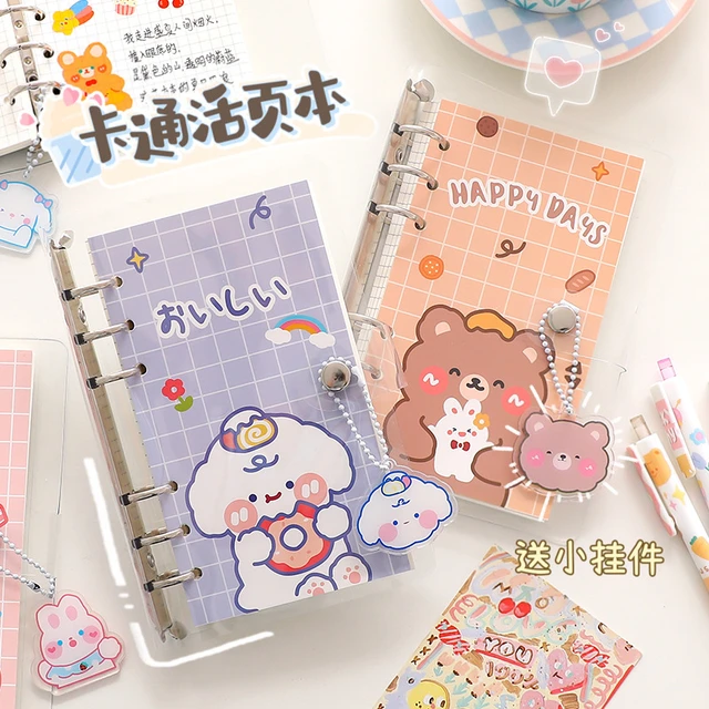 2023 Cute Cartoon Kawaii Notebook Mini Three-hole Loose-leaf Book Storage  Cute Cartoon Girl Heart Diary Student Notebook - Notebook - AliExpress