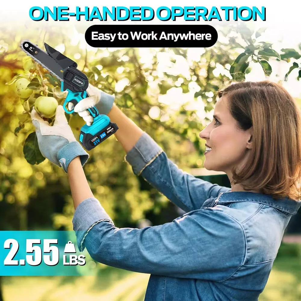 Koopa Tool 21V Mini Cordless 6-inch chainsaw,for 18V Makita battery, 0/1 2.0Ah battery-powered upgradeable handheld chain saw 4