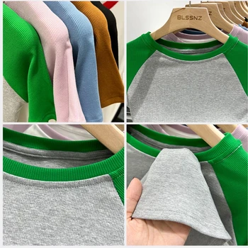 تي شيرت غير رسمي جديد عالي الجودة لعام 2025 تي شيرت مثير ضيق بأكمام قصيرة ملابس نسائية متينة Y2k قطع علوية قصيرة مضلعة 6