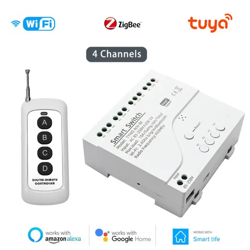 

Умный коммутационный модуль Tuya Wi-Fi/Zigbee, 4-Канальный Релейный выключатель с поддержкой Alexa Google Home Smart Life, RF433, 10 А