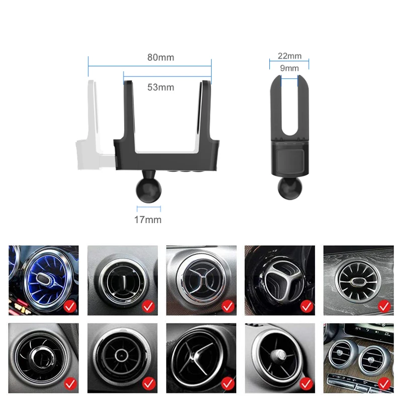 Support Téléphone Voiture Clip Grille D'Aération - Rotation 360° - Poignées Caoutchouc Antidérapant - Compatible Tous Smartphones