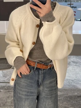 AOSSVIAO 2025 الخريف الدافئة واحدة الصدر محبوك سترة المرأة موضة عادية الجاكار الكروشيه الوردي سترة القمم Y2k 4