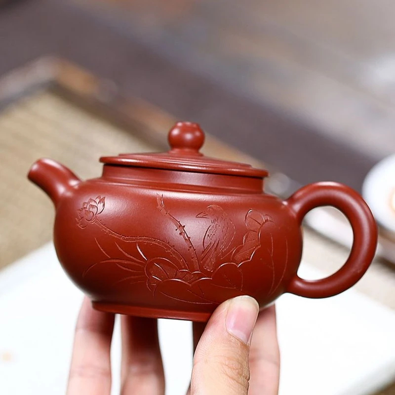 full-handmade-tea-pot-ball-shaped-infuser-holes-lotus-flower-embossed-carved-master-pots-original-ore-yixing-zisha-dahongpao-new