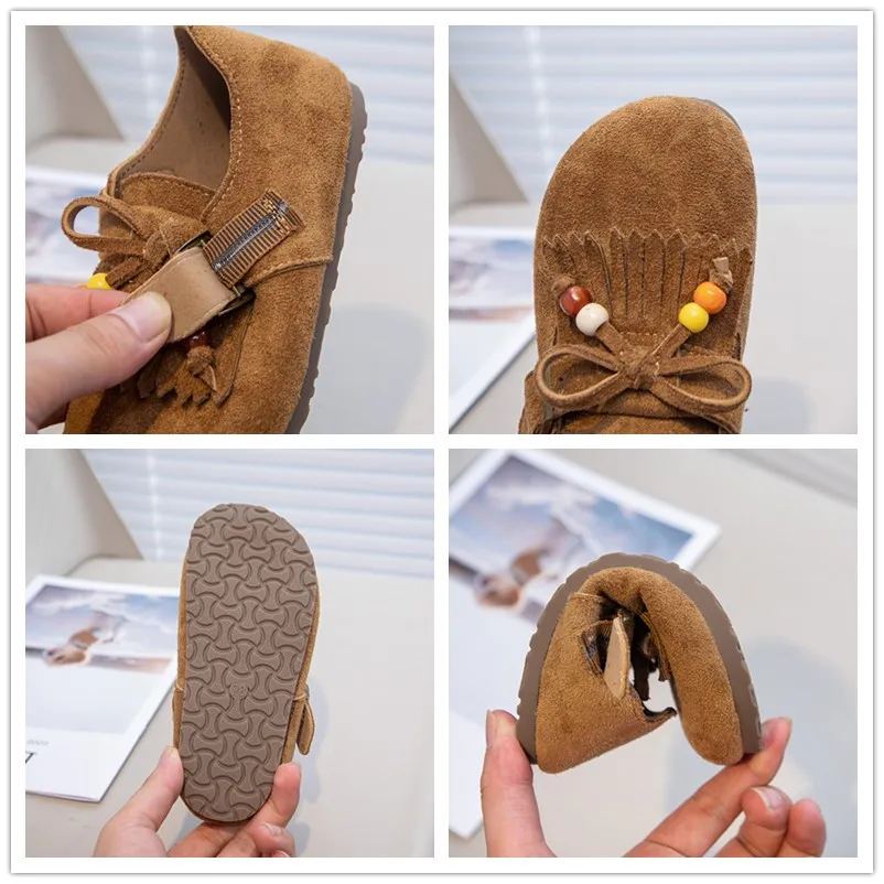 Leather Girls Moccasins Soft Sole Shoes for Autumn