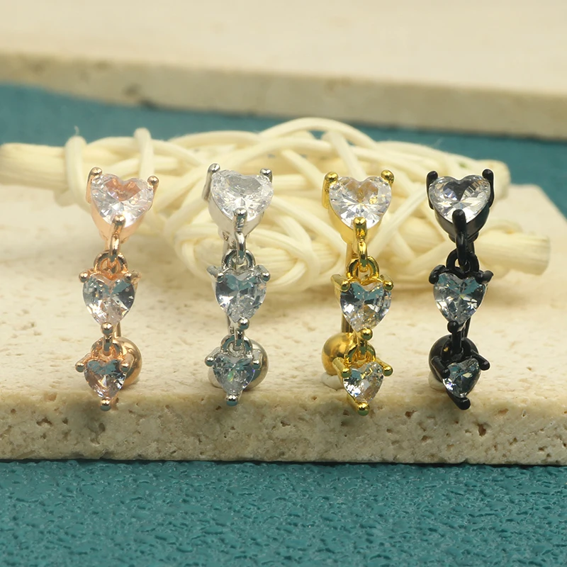 14G Big Heart Dangle Belly Button Rings Surgical Steel Curved Navel Barbell Body Jewelry Piercing Ombligo for Women Girl Belly